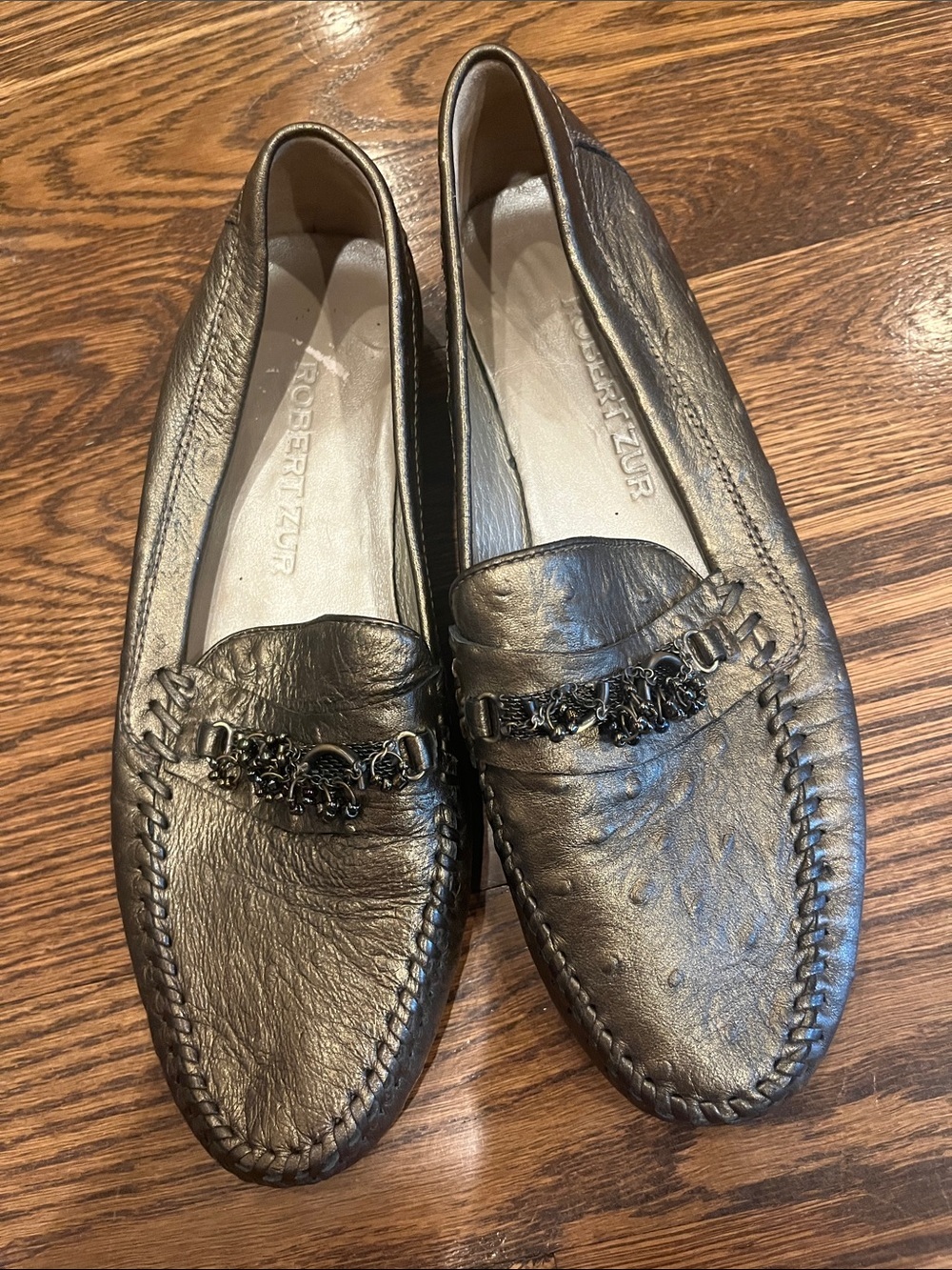 Robert Zur Metallic Bronze Leather Slip-On Loafers 8.5
